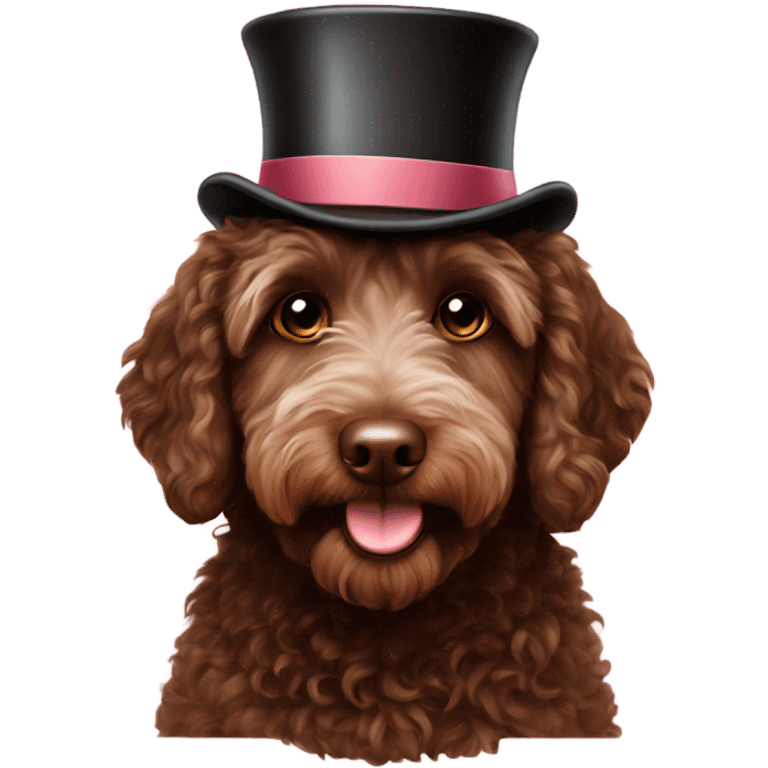 Chocolate miniature labradoodle top hat on  emoji