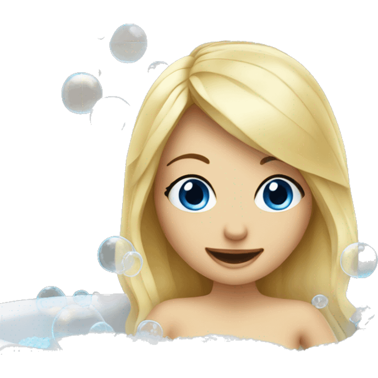 pretty blonde blue eyes woman in bathtub with bubbles emoji