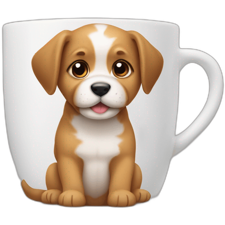 Puppy in mug showing paws emoji