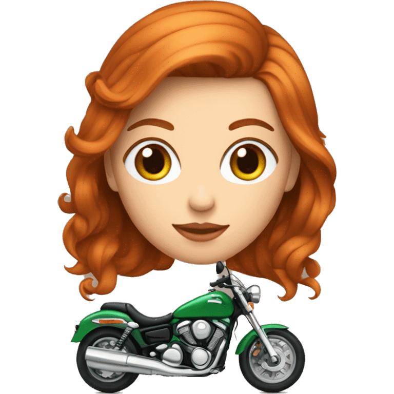 Femme ROUSSE aux yeux verts cheveux court sur une moto emoji