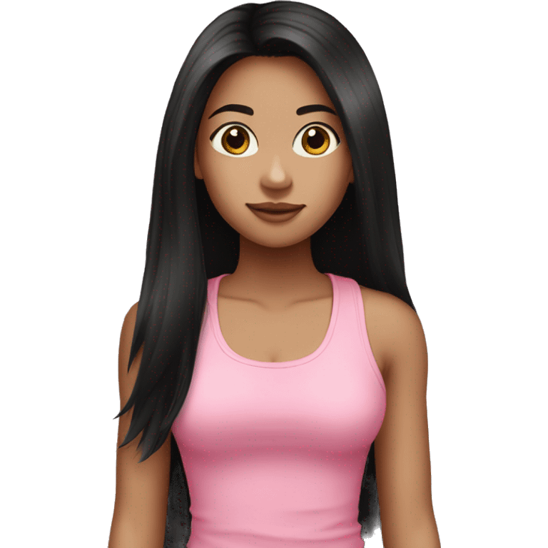 Teenage girl with long black hair wearing a pink tank top and long black pants emoji