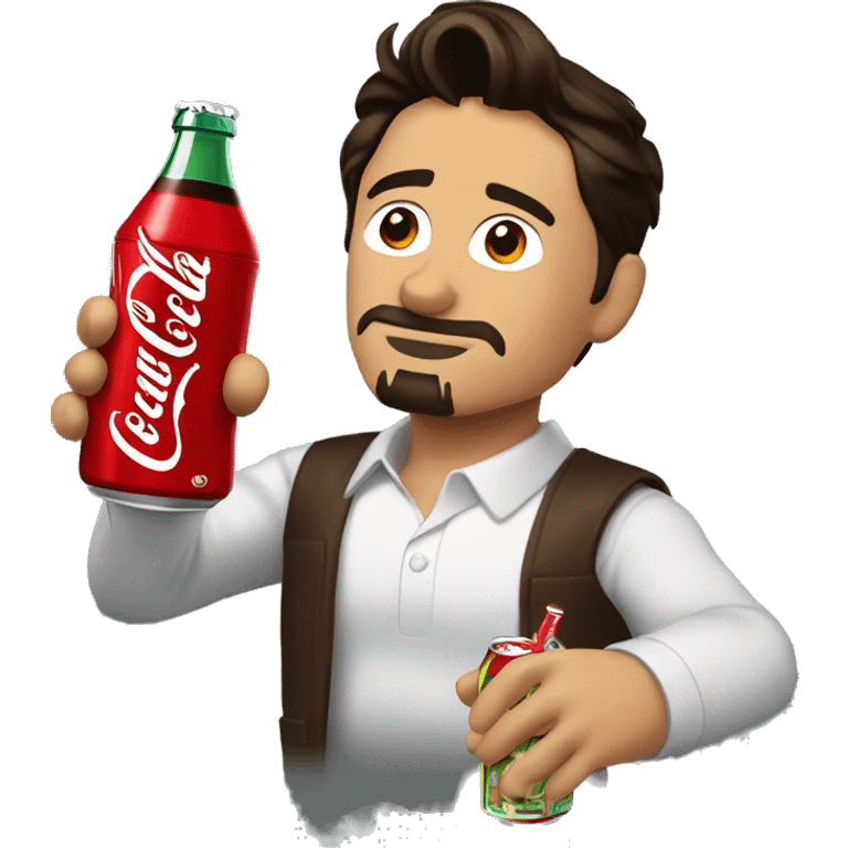 Tony Stark is drinking a bottle of Coca-Cola. emoji