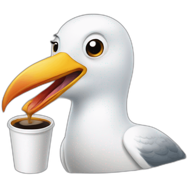 Seagull in t-shirt drink coffee and screaming emoji