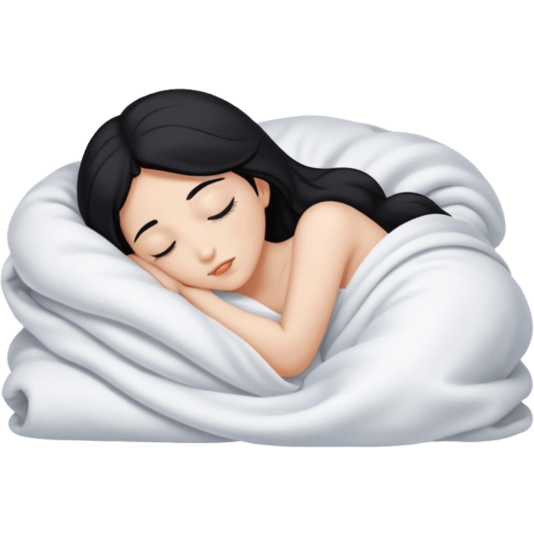 Black haired white girl sleeping inside a white blanket  emoji