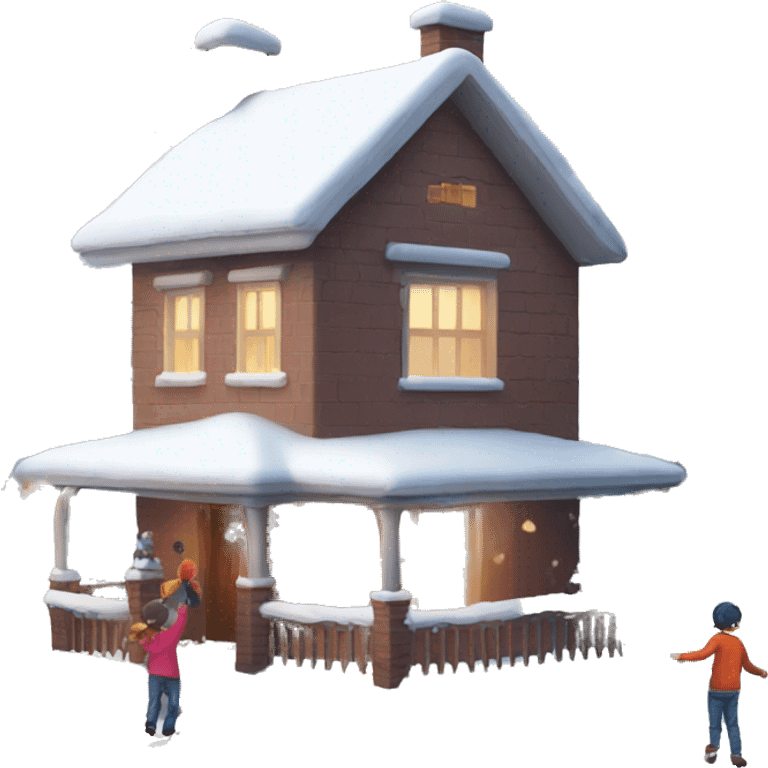 house full of snow on the outside and children playing around it emoji