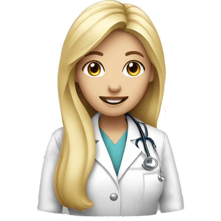 Blonde girl Doctor Dentist looking at a RX emoji