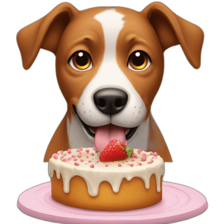 Dog eating a cake on a table  emoji