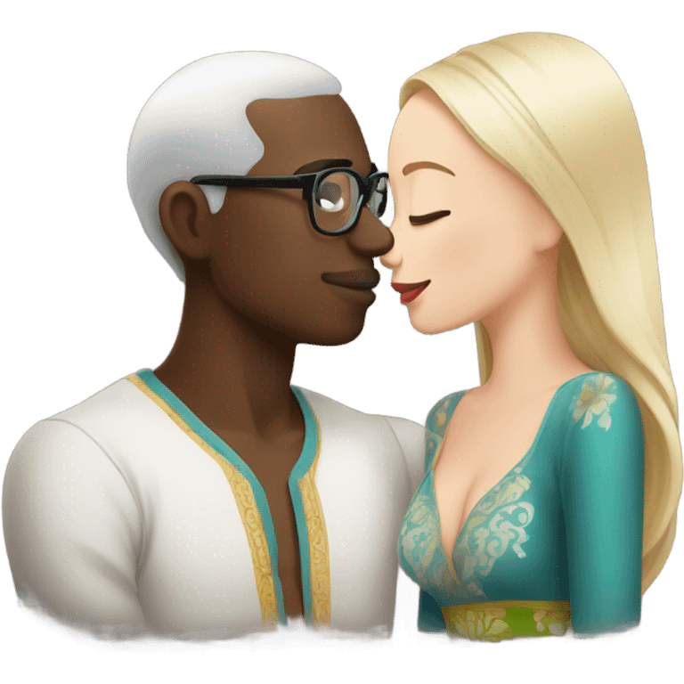 Balinese dark skin guy with glasses kisses white-skinned Russian girl emoji