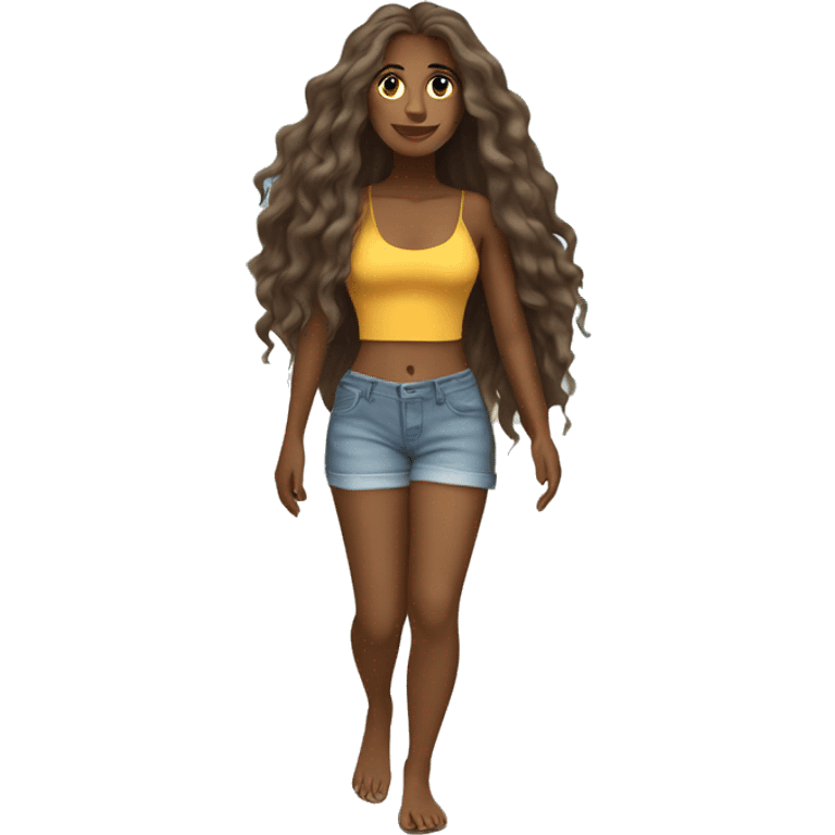 brownskin woman with very long hair going to beach emoji