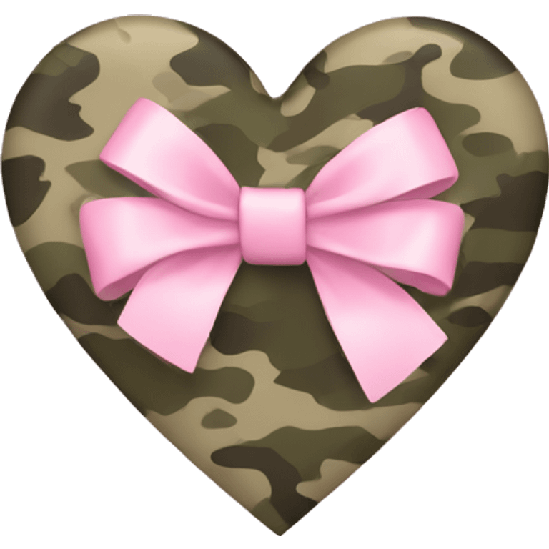 Camouflage heart with light pink bow tied around emoji