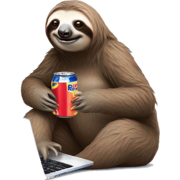 sloth with RedBull can and laptop emoji