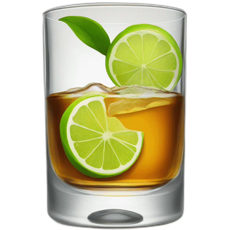 A single whiskey glass with a single slice of green lemon piece on it emoji