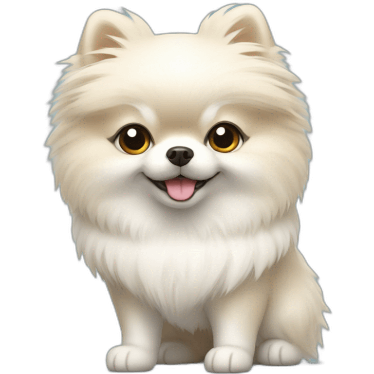 White pomeranian with coat emoji