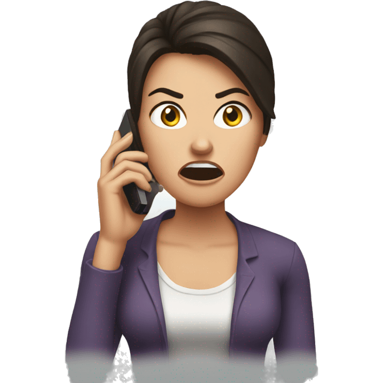 Brunette angry Woman talking on cell phone emoji