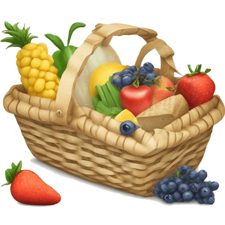 beautiful white picnic basket filled with romantic summer foods with a Summer Core emoji