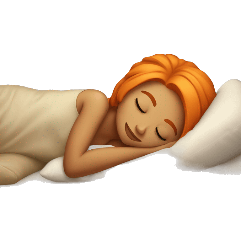 Tan girl with orange hair sleeping on pillow in bed emoji