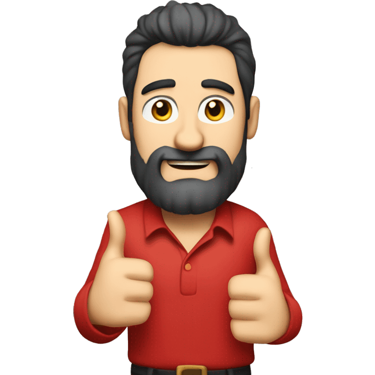 A middle-aged Caucasian man with a beard and spiky black hair wearing a red shirt giving a thumbs up gesture full body emoji