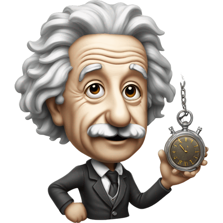 Albert Einstein holding an antique watch on a chain emoji