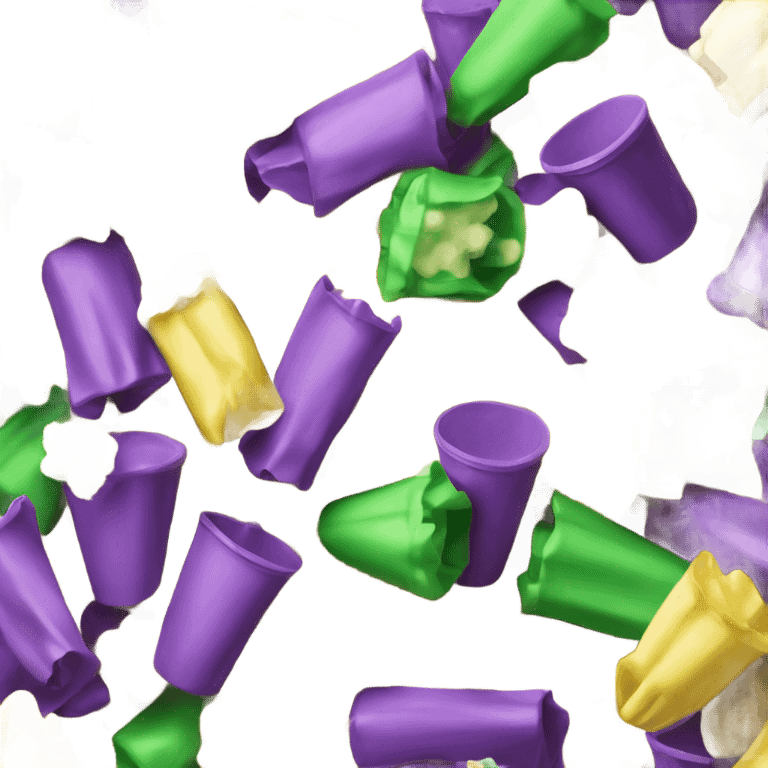 Realistic pieces of purple yellow and green popcorn pieces mixed together in a popcorn container.  emoji