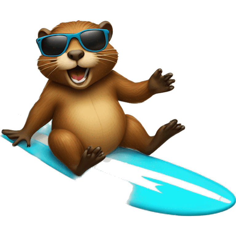 beaver with sunglasses riding a surfboard on waves emoji