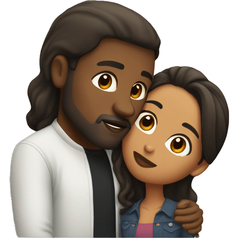 BLACK Man with dark SHORT hair WITH beard kissing HISPANIC woman with long STRAIGHT brown hair emoji