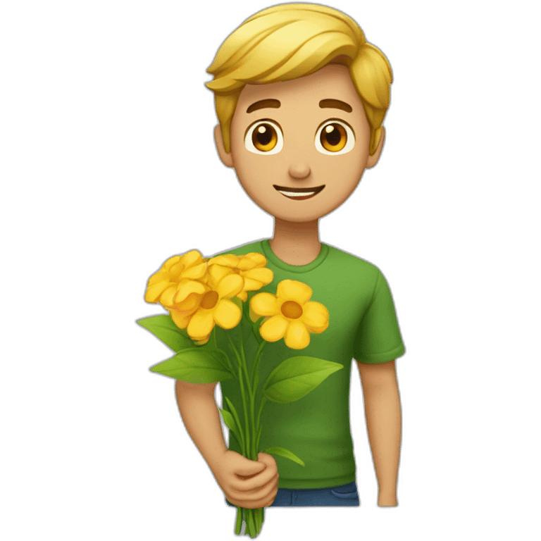 homem segurando flor emoji