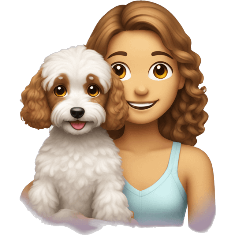 smiling girl with cavoodle sitting emoji