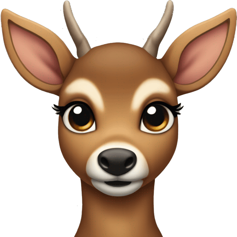 dark brown fawn deer standing up with black eyes and lashes emoji