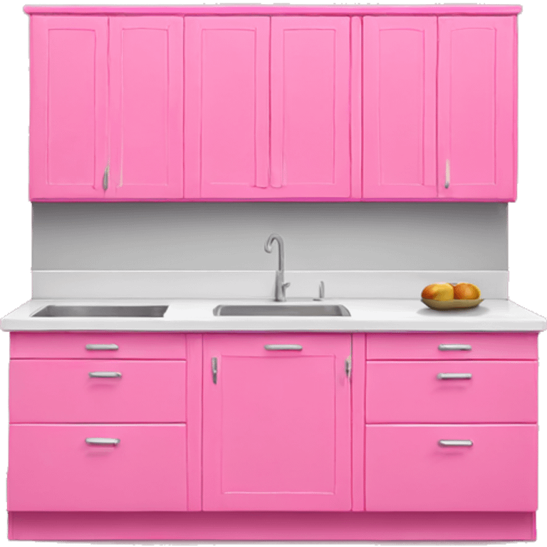 Realistic front facing bubblegum pink hanging kitchen cabinets. emoji