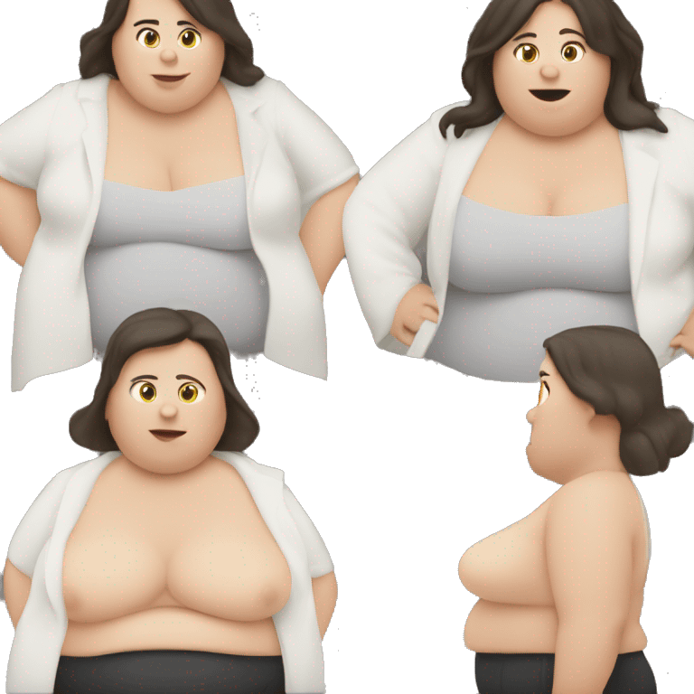 Fat white skinned brunette woman with large belly emoji