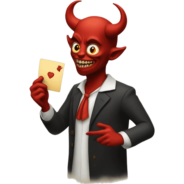 The devil holding a card emoji