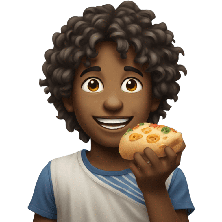 realistic portrait of a boy eating emoji