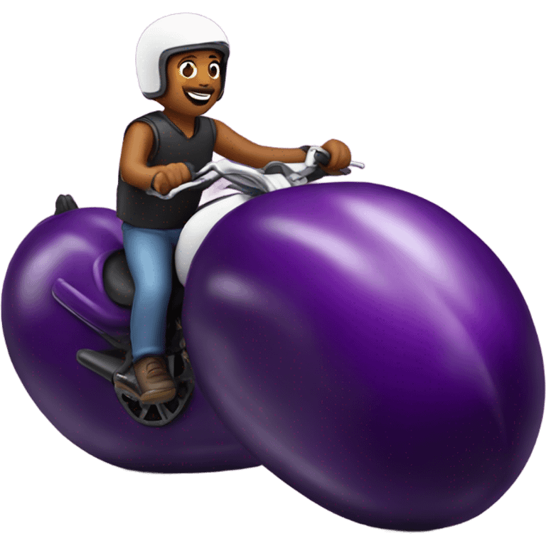 Biker riding an eggplant emoji