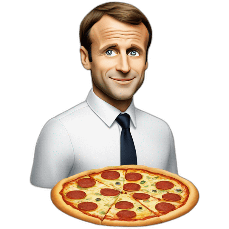 Emmanuel Macron avec une pizza et un chat emoji