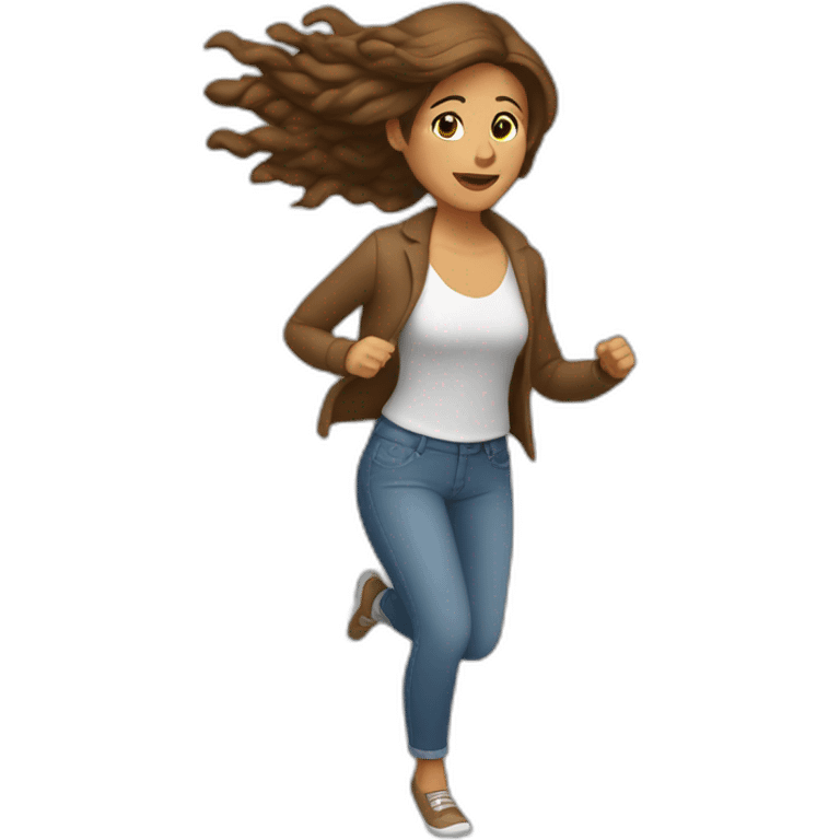 mujer con rulos (pelo largo) castaño claro corriendo hacia la derecha emoji