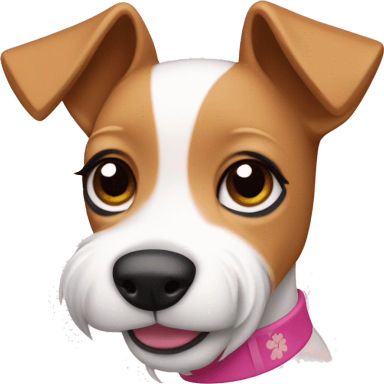 mini fox terrier with a pink collar, caramel fur, inspired by the style of “Lady and the Tramp.” White outline around it emoji