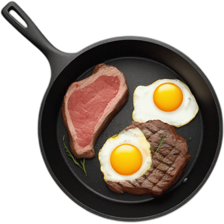 steak and egg frying in black frying pan emoji