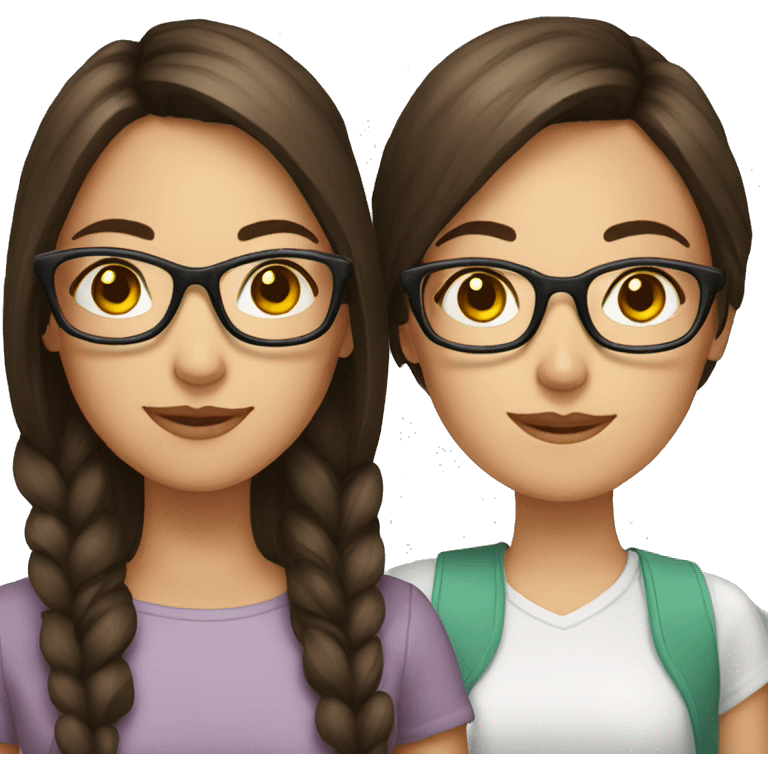 two brunette girls one with glasses emoji