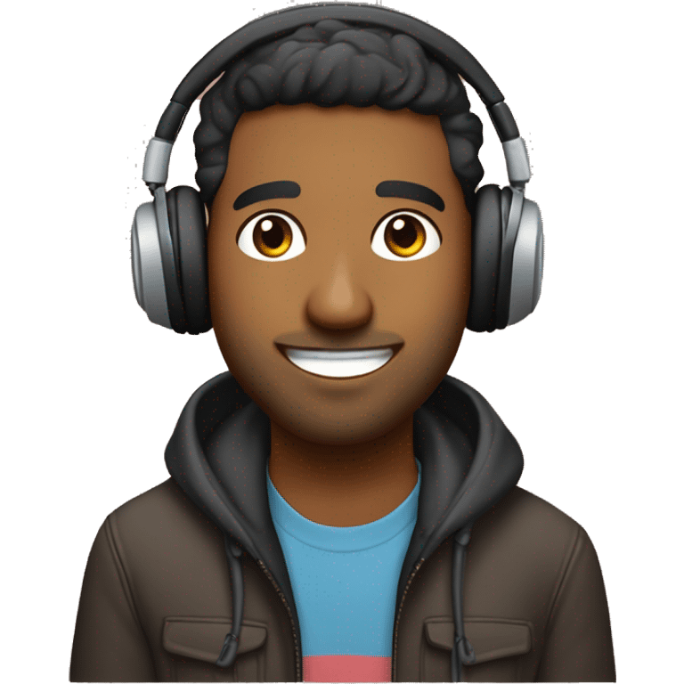 A brown man who loves to listen music with headphones on everytime and love to do photography and vlogging and is a software engineer for a canva project  emoji