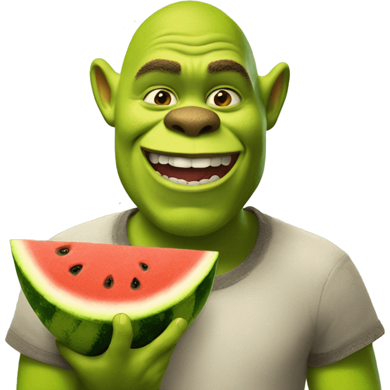 Shrek  eating watermelon with monkey facepaint  emoji