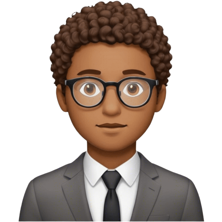 A young man with short curly brown hair, round glasses, light beard, and a business suit. emoji