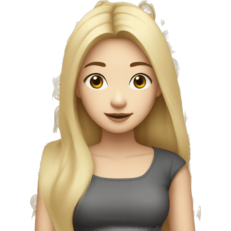 blonde long hair, white skin color asian woman, from shoulders, make one emoji, make her face small emoji