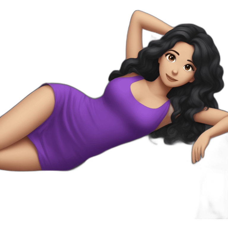 a black hair white girl laying back on stone with purple dress emoji