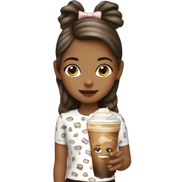 Girl with iced coffee wearing bow print top emoji