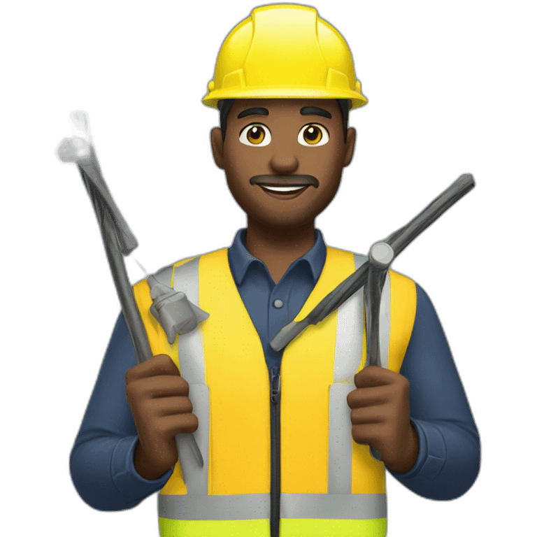 Airport worker in yellow vest with wands emoji