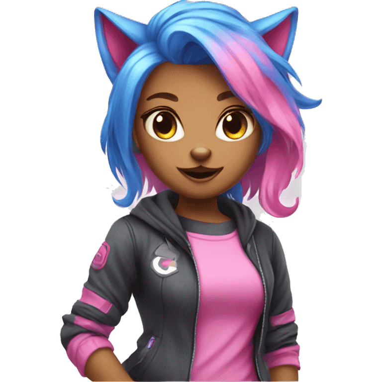 blue pink hair gamer cat girl saying GG emoji