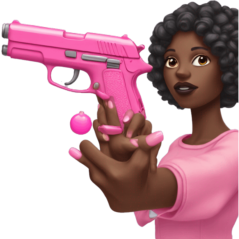 black Girl hand pink nails holding pink gun emoji