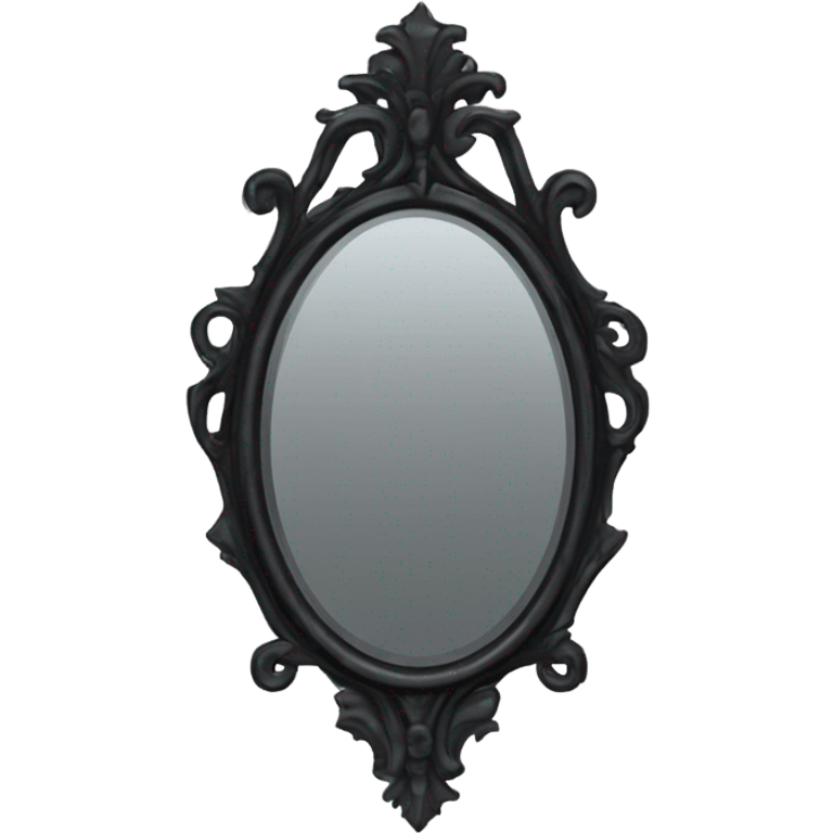 "A Victorian-era Gothic mirror with a black frame, gray-tinted glass, and a red ruby accent."
 emoji