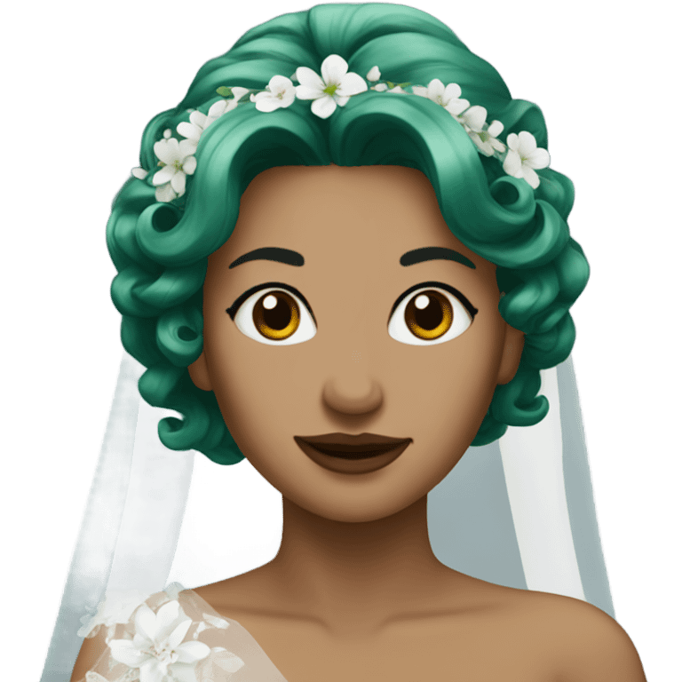 Dark green hair bride emoji