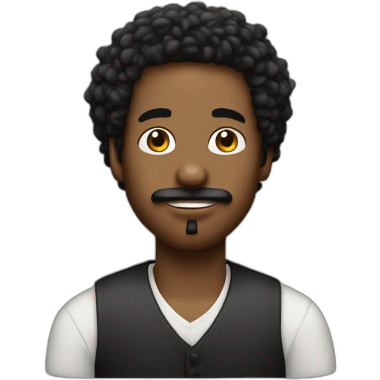 20 years black men with mini twisted afro and a small black moustache and goatee emoji